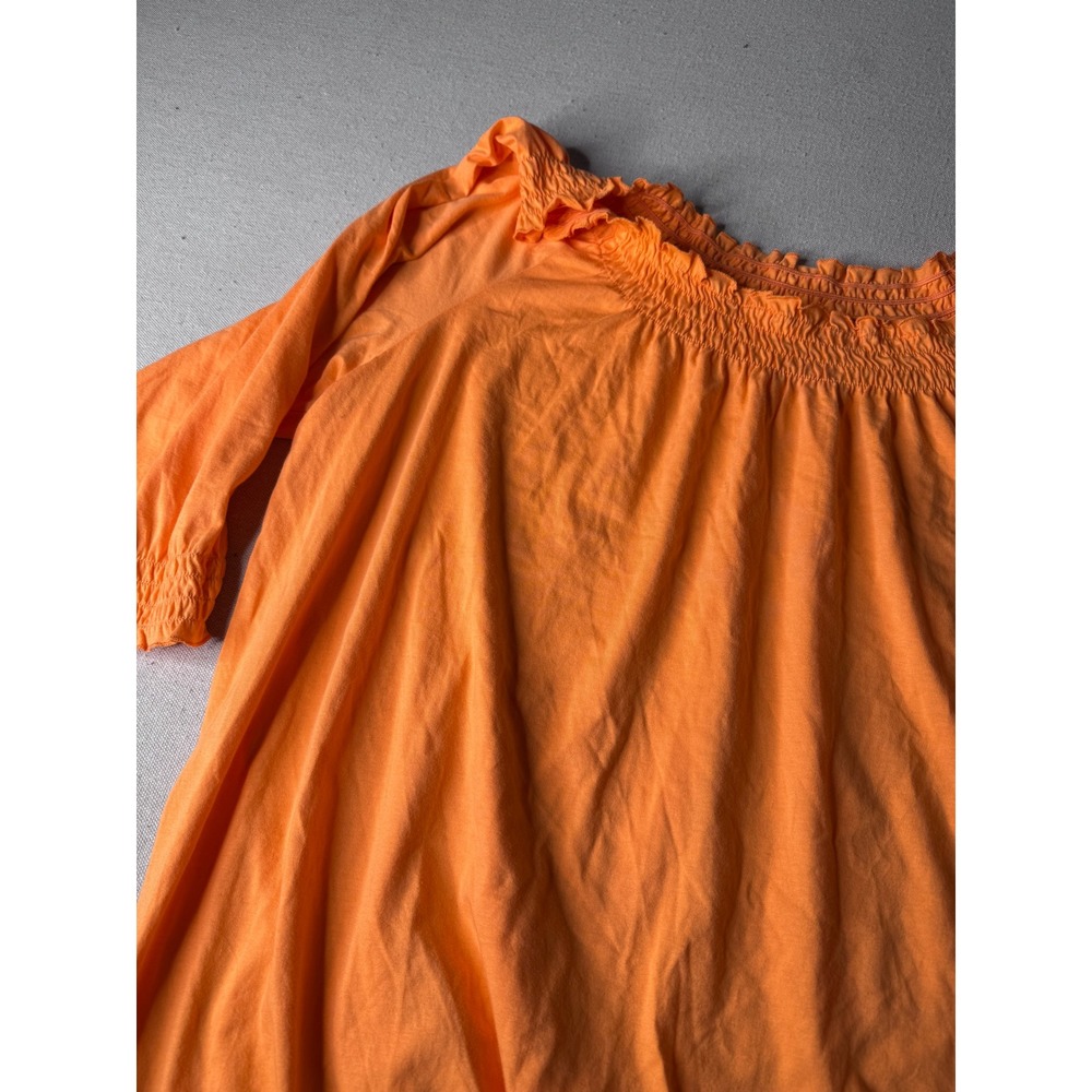 Lane Bryant Orange Smocked Peasant Blouse Plus Size 26/28 Boho Comfy Bright